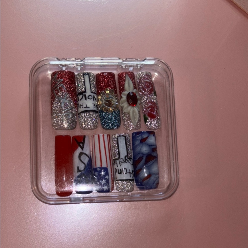 Patriotic Nail Art Set with Glitter Accents
